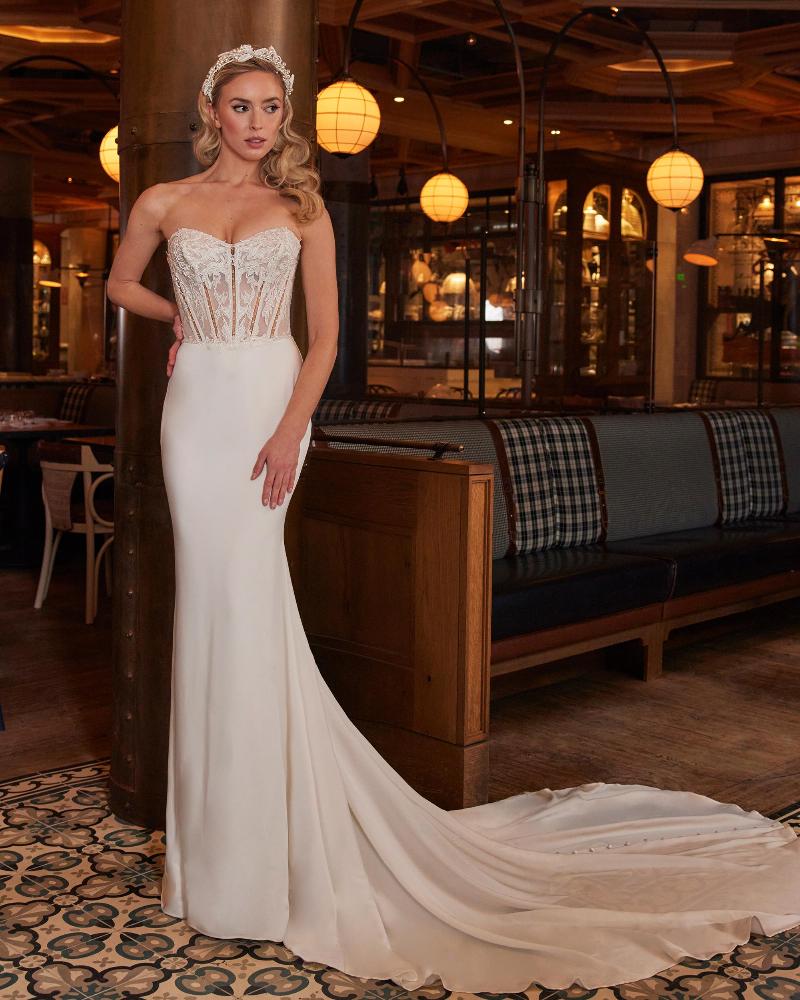 La22241 off the shoulder wedding dress with sleeves and strapless sweetheart neckline4